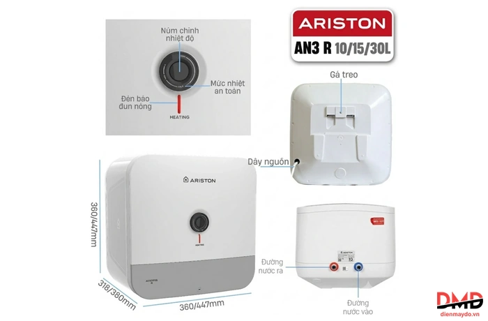 Bình nóng lạnh gián tiếp Ariston ANDRIS3 30 lít 2500W AN3 30R AG+