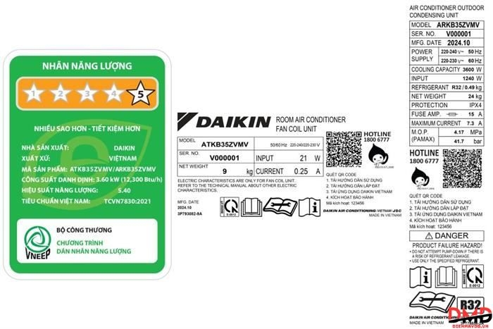Điều hòa Daikin Inverter 1.5 HP ATKB35ZVMV