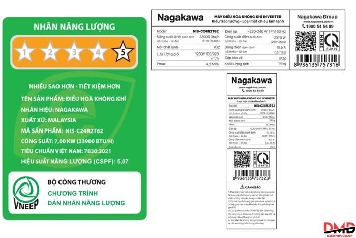Điều hòa Nagakawa Inverter 2.5 HP NIS-C24R2T62