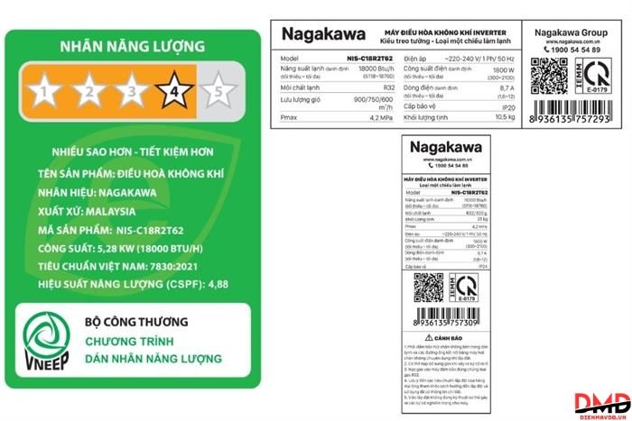 Điều hòa Nagakawa Inverter 2 HP NIS-C18R2T62