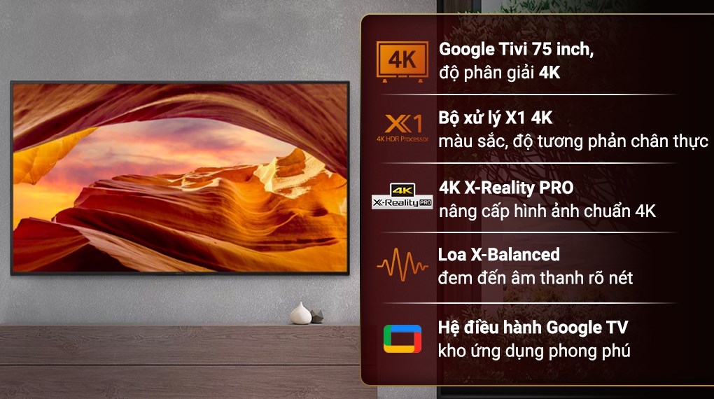 Google Tivi Sony 4K 75 inch KD 75X77L
