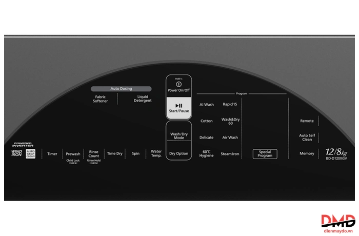 Máy giặt sấy Hitachi Inverter 12/8 kg BD-D120XGV MAG