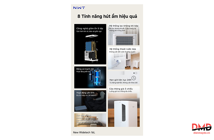 Máy hút ẩm WIDETECH WDH33B16EW 16 lít