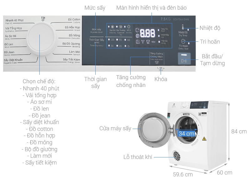 Máy sấy quần áo Electrolux 7.5 kg EDV754H3WB