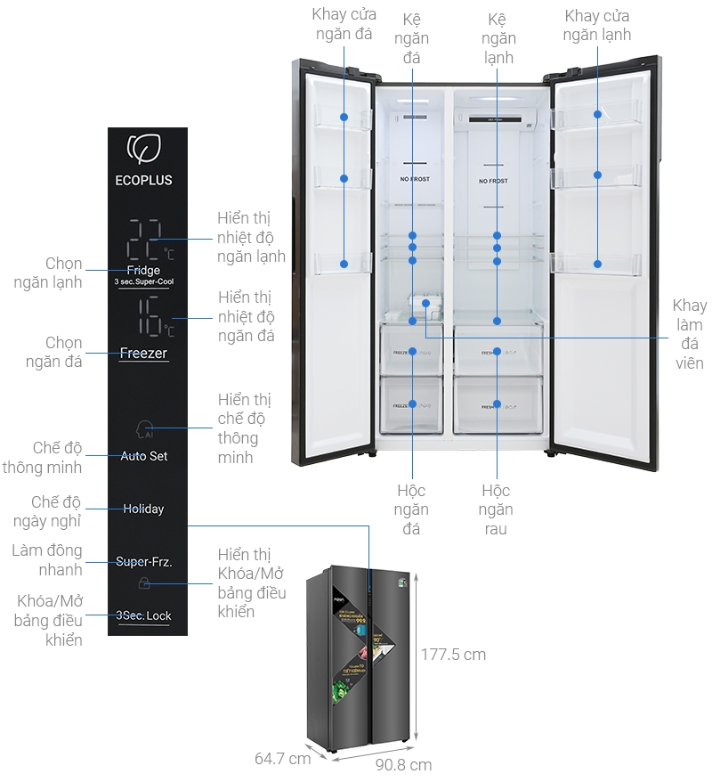 Tủ lạnh Aqua Inverter 541 lít AQR-S541XA(BL)