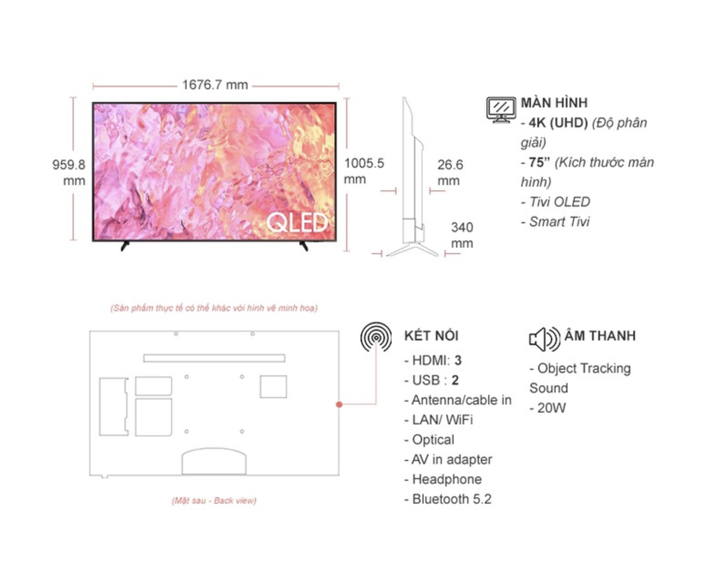 Smart Tivi QLED Samsung 4K 75 inch QA75QE1CAKXXV