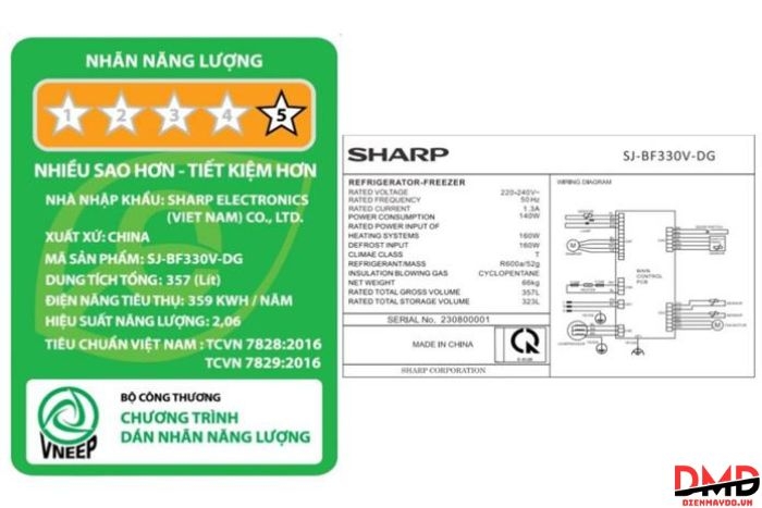 Tủ lạnh Sharp Inverter 323 lít SJ-BF330V-DG