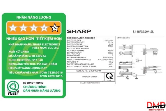 Tủ lạnh Sharp Inverter 323 lít SJ-BF330V-SL