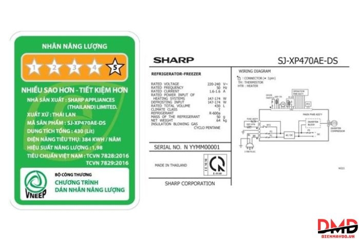 Tủ lạnh Sharp Inverter 430 lít SJ-XP470AE-DS