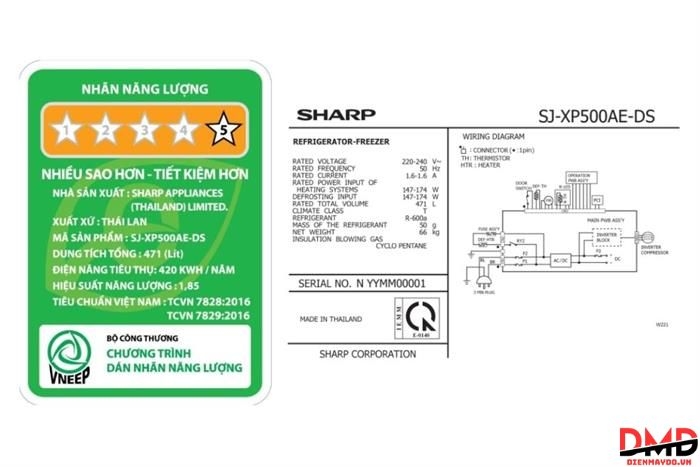 Tủ lạnh Sharp Inverter 471 lít SJ-XP500AE-DS