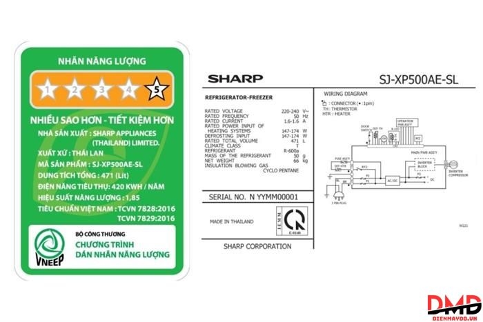 Tủ lạnh Sharp Inverter 471 lít SJ-XP500AE-SL