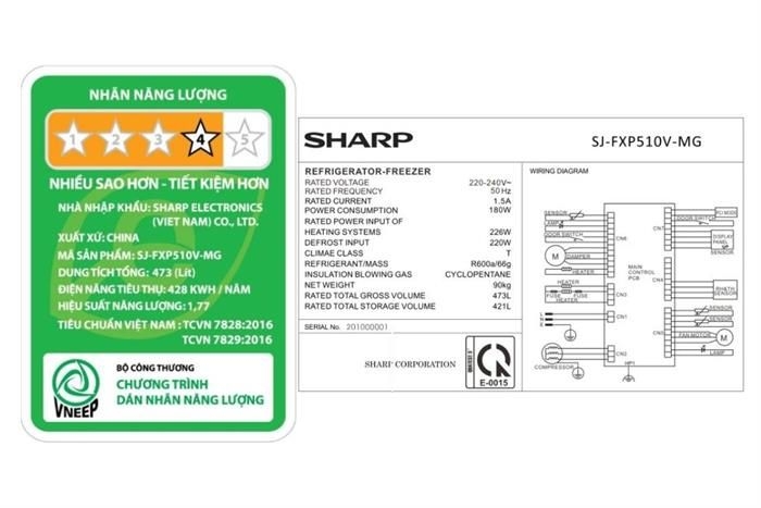 Tủ lạnh Sharp Inverter Multi Door 421 lít SJ-FXP510V-MG