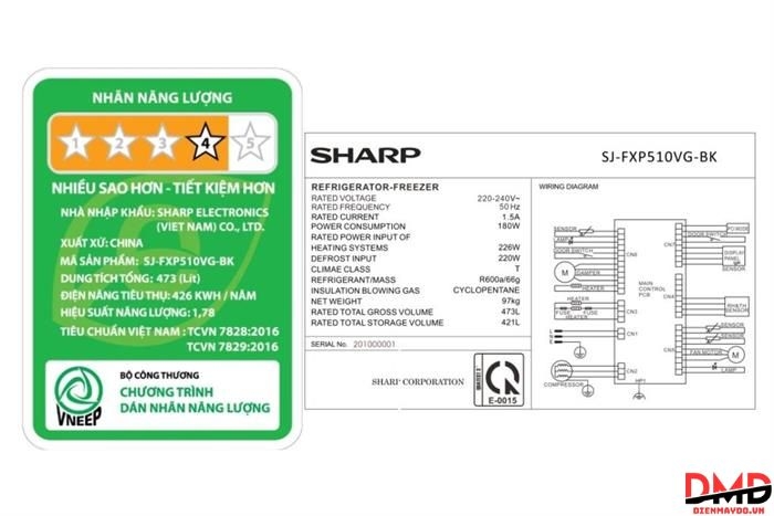 Tủ lạnh Sharp Inverter Multi Door 421 lít SJ-FXP510VG-BK