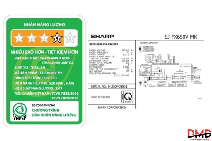 Tủ lạnh Sharp Inverter Multi Door 572 lít SJ-FX650V-MK