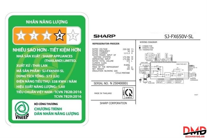 Tủ lạnh Sharp Inverter Multi Door 572 lít SJ-FX650V-SL