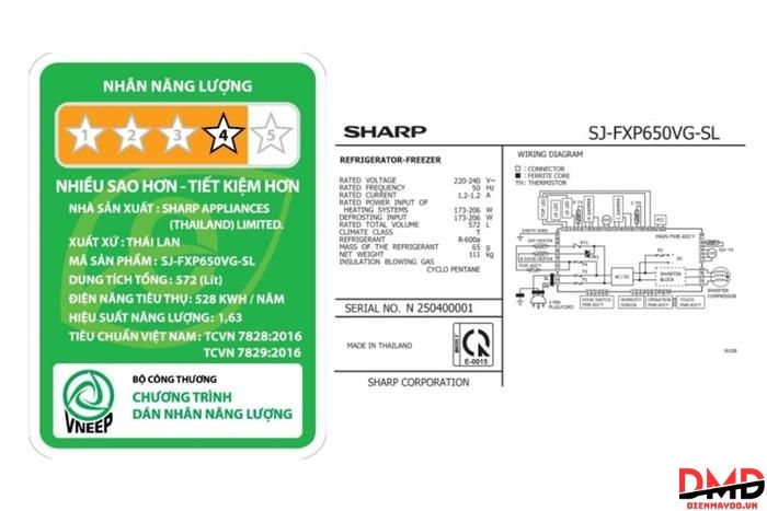 Tủ lạnh Sharp Inverter Multi Door 572 lít SJ-FXP650VG-SL