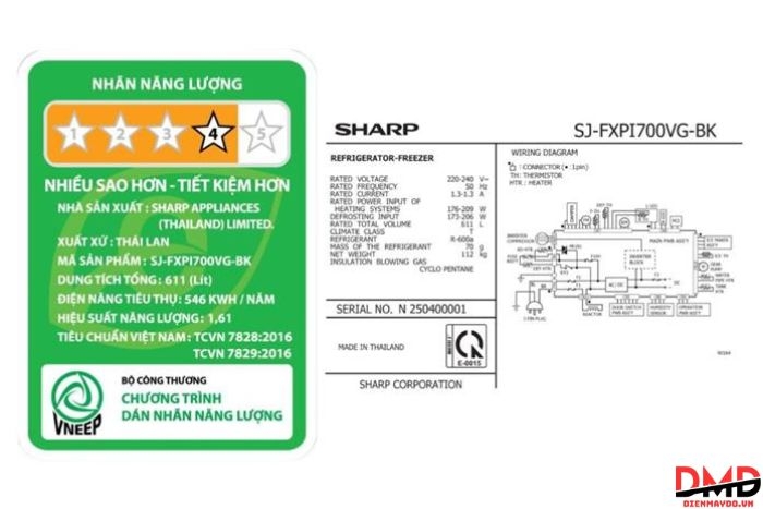 Tủ lạnh Sharp Inverter Multi Door 611 lít SJ-FXPI700VG-BK