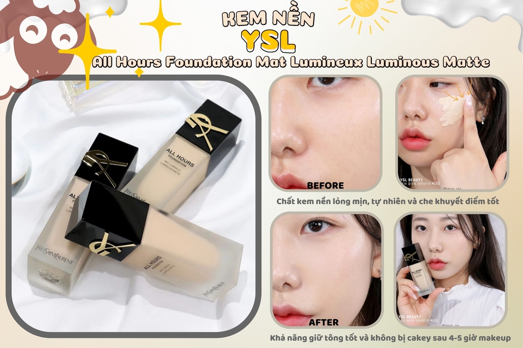 Kem Nền YSL All Hours Foundation Mat Lumineux Luminous Matte Tone LC2 25ml