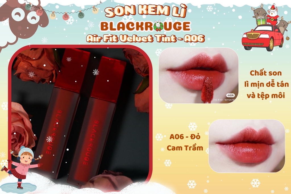 Son Kem Lì Black Rouge Air Fit Velvet Tint  #A06 Brick Red (Màu Đỏ Nâu Trầm) - 4.5g