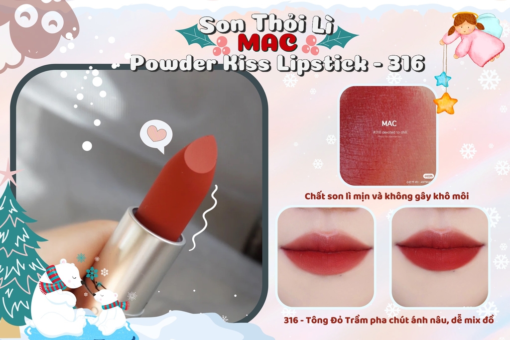 Son MAC Powder Kiss #316 Devoted To Chili  ( Đỏ Đất )