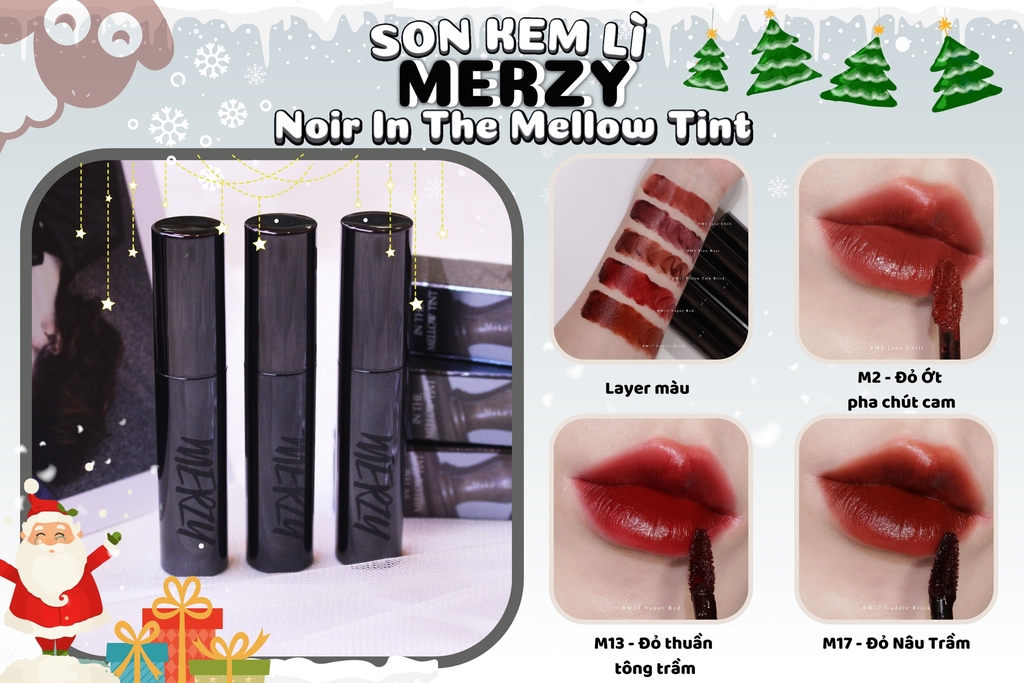 Son Kem Siêu Lì, Mịn Môi Merzy Noir In The Mellow Tint #M13 Vapor Red ( Màu Đỏ Trầm )