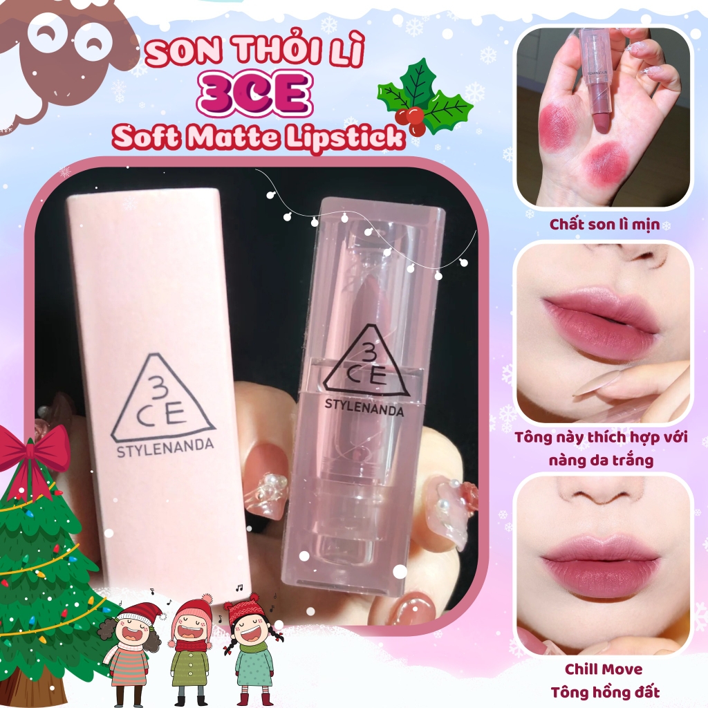 Son thỏi 3CE Clear Layer Cool Edition Lipstick Chill Move - Màu Hồng Đất