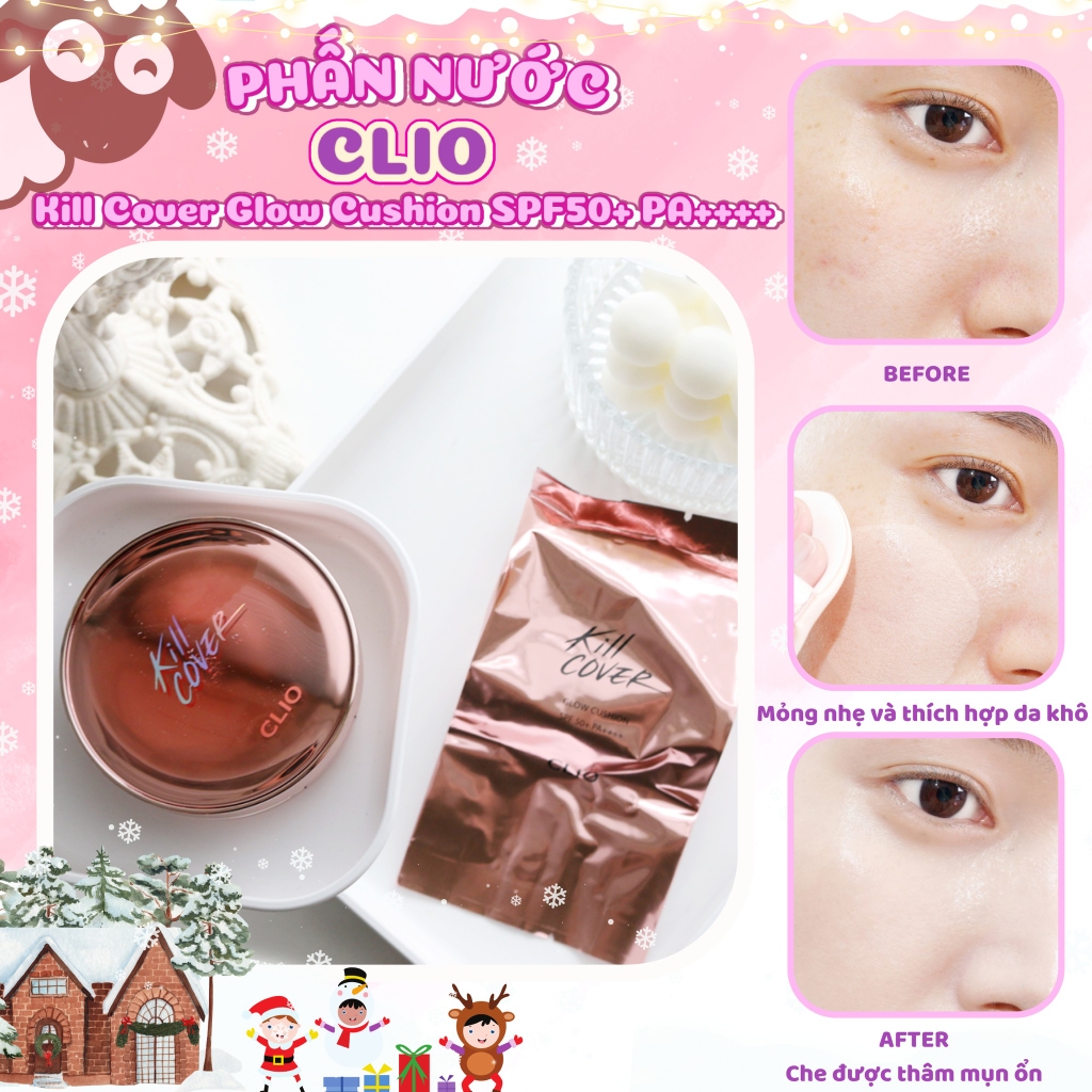 Phấn Nước Tạo Hiệu Ứng Căng Bóng Clio Kill Cover Glow Cushion (15gx2) màu 03 Linen