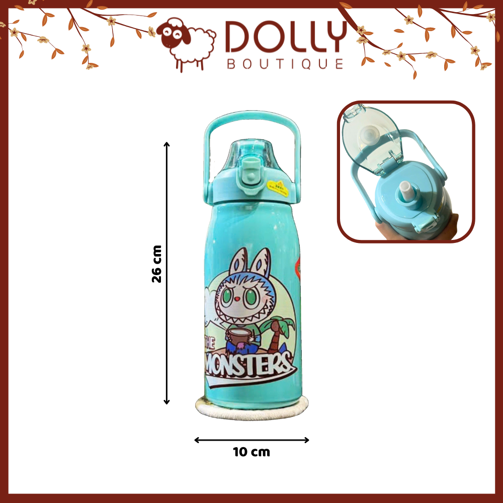 Bình Nước Giữ Nhiệt Inox 316 Có Nắp Bật Hoạt Tiết Labubu 1200ml