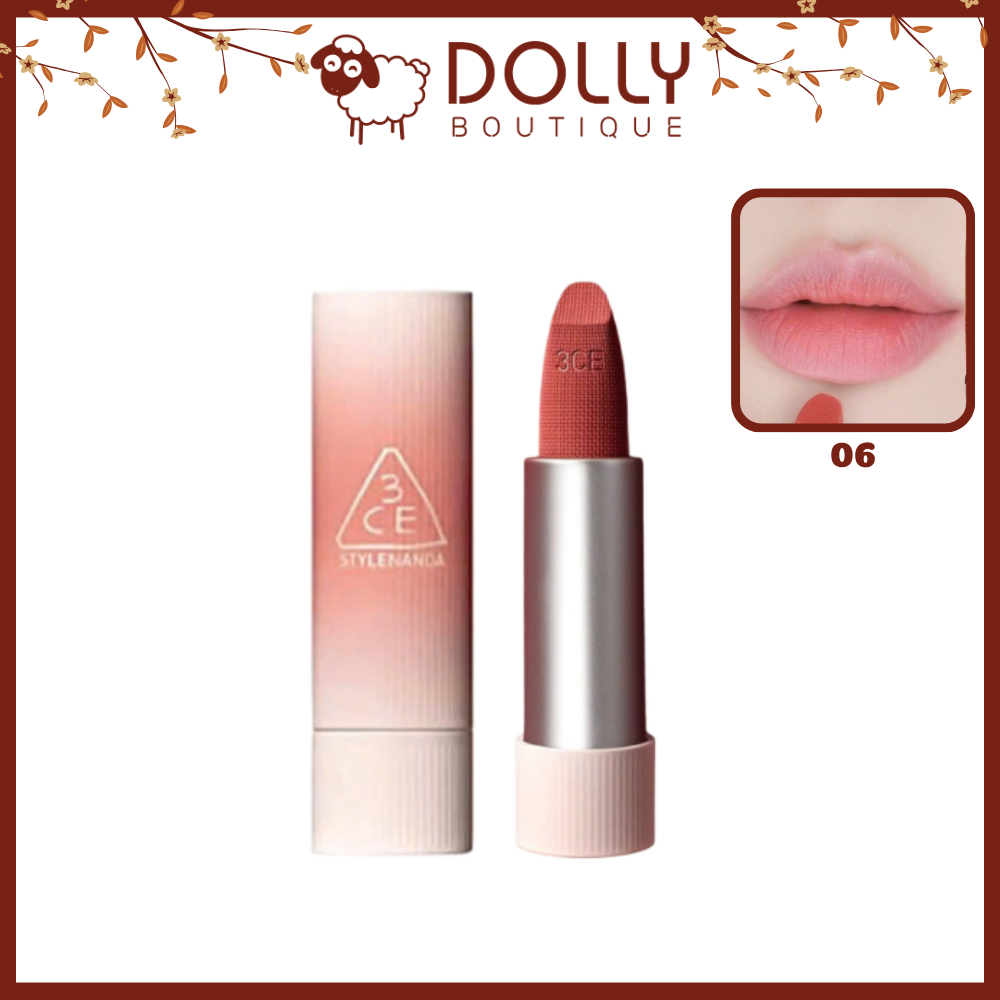 Son Thỏi Lì 3CE Cashmere Hug Lipstick 3.5g 06 Buddy - Cam Nâu