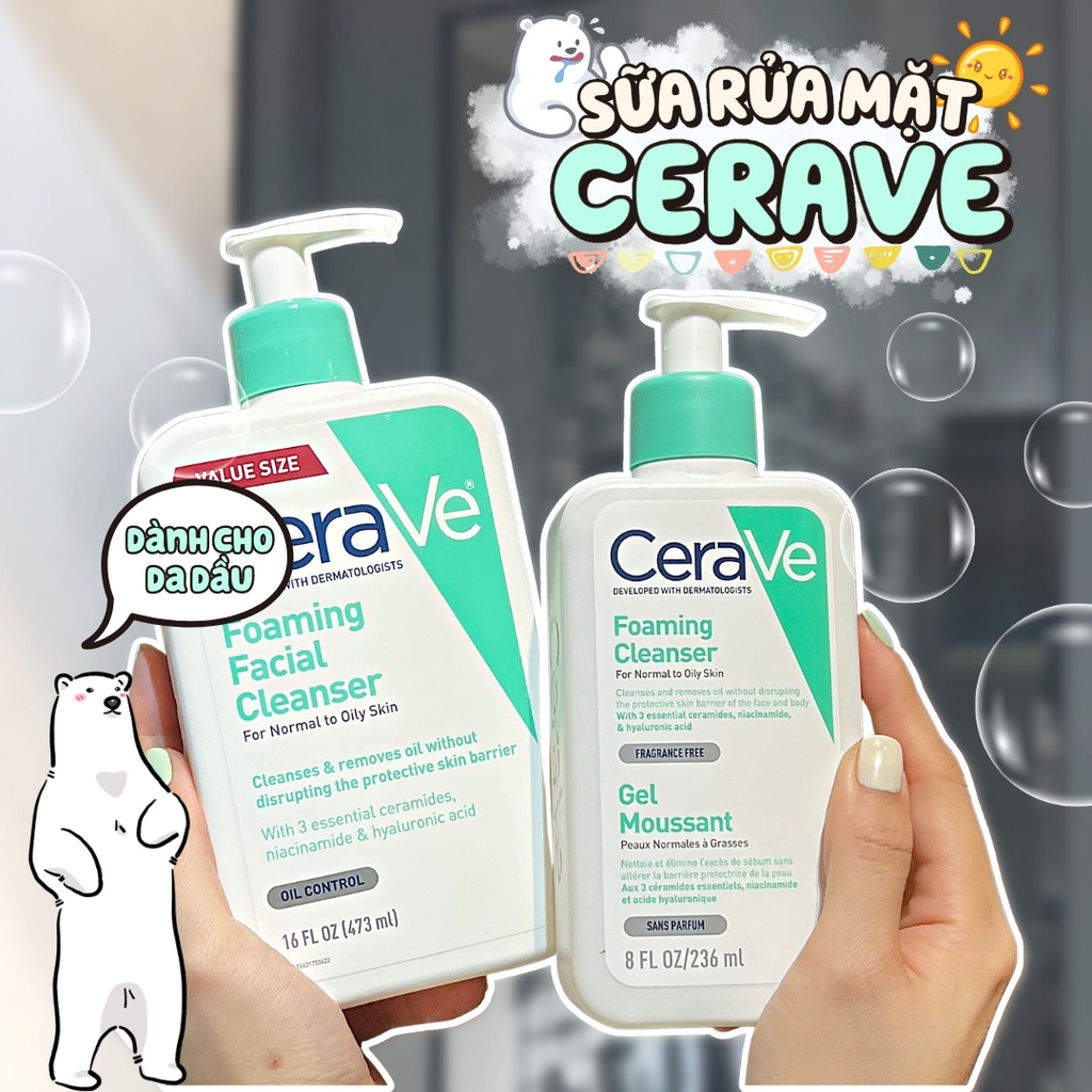 Sữa Rửa Mặt Dành Cho Da Nhạy Cảm Cerave Foaming Cleanser 236ml Bản Pháp [Hàng Nhập Khẩu]