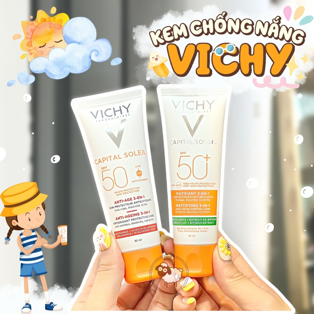 Kem Chống Nắng Kiềm Dầu & Chống Ô Nhiễm Dành Cho Da Dầu Mụn Vichy Capital Soleil Mattifying 3in1 SPF 50+ - 50ml