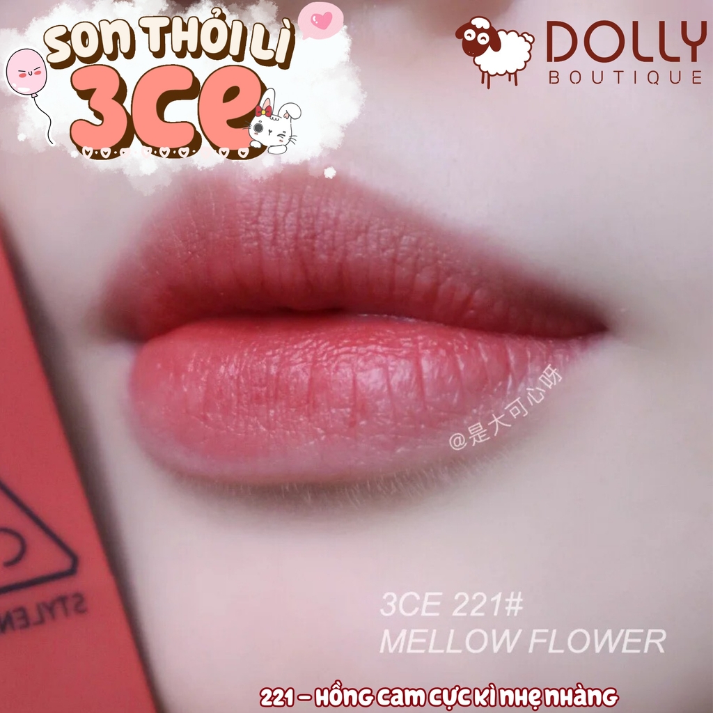 Son Thỏi Lì 3CE Mood Recipe #221 Mellow Flower (Màu Hồng Đất) - 3.5g