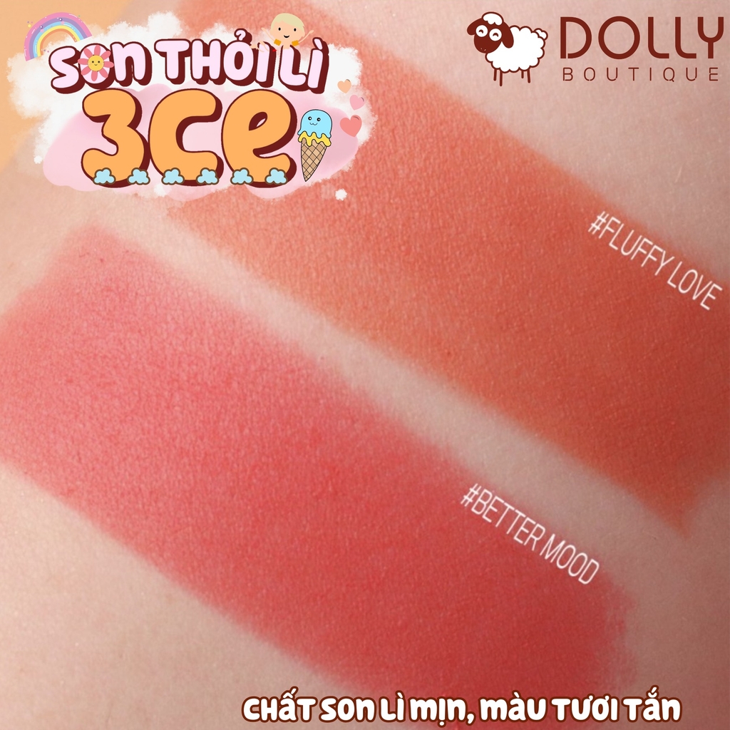 Son Thỏi 3CE Soft Matte Lipstick [Pure Pairing]  #Fluffy Love (Màu Cam Đào) - 3.5g