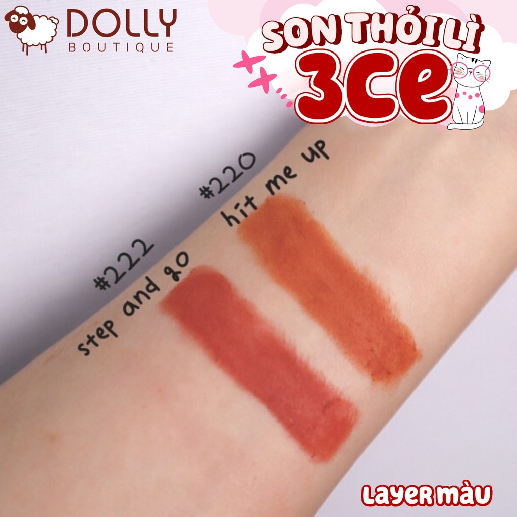 Son thỏi lì 3CE Mood Recipe Matte Lip Color #220 HIT ME UP (Màu Cam Đất) - 3.5g