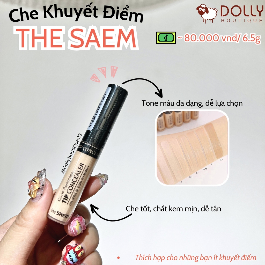 Kem Che Khuyết Điểm The Saem Cover Perfection Tip Concealer #1.25 Light Beige - 6.5g