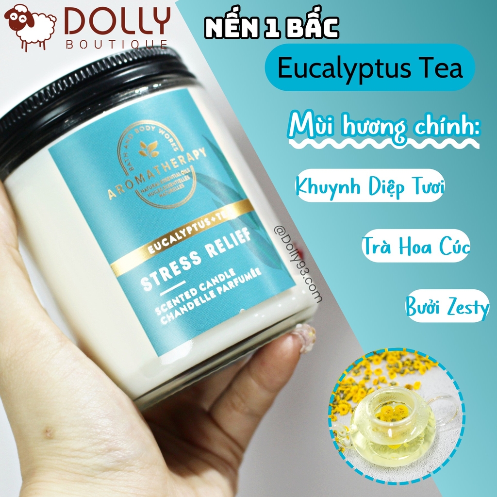 Nến Thơm 1 Bấc Bath & Body Works Eucalyptus Tea Single Wick Candle 198g