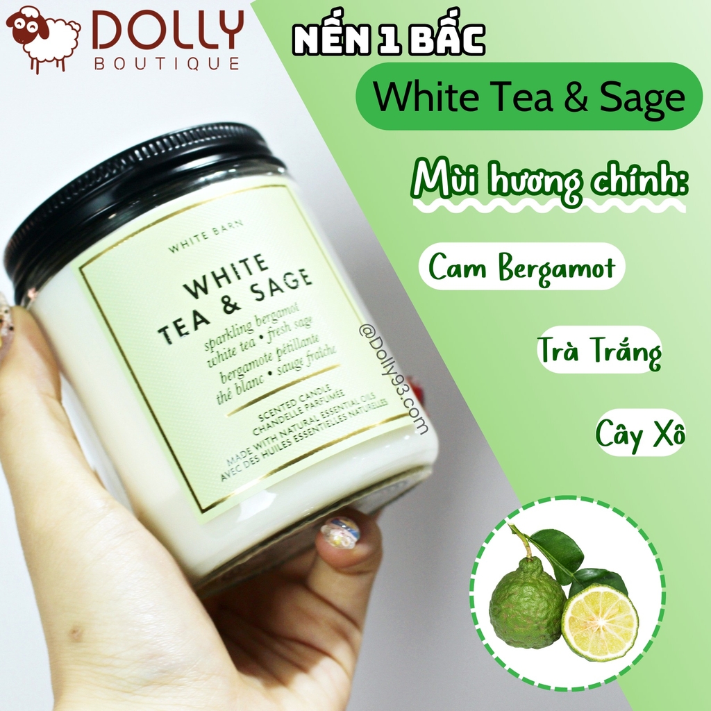 Nến Thơm 1 Bấc Bath & Body Works WHITE TEA & SAGE Single Wick Candle198g