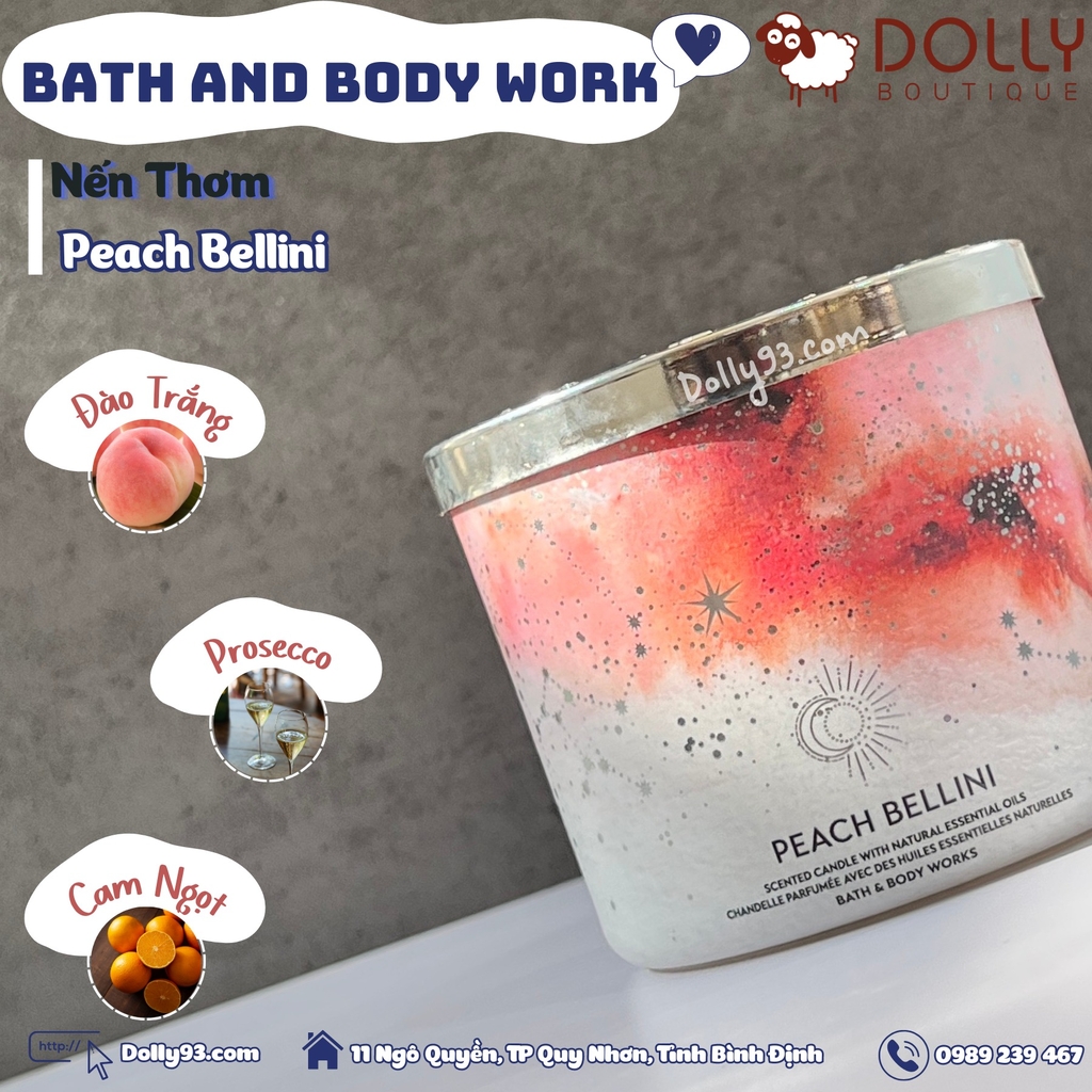 Nến Thơm 3 Bấc Cao Cấp Bath & Body Works Peach Bellini - 411g