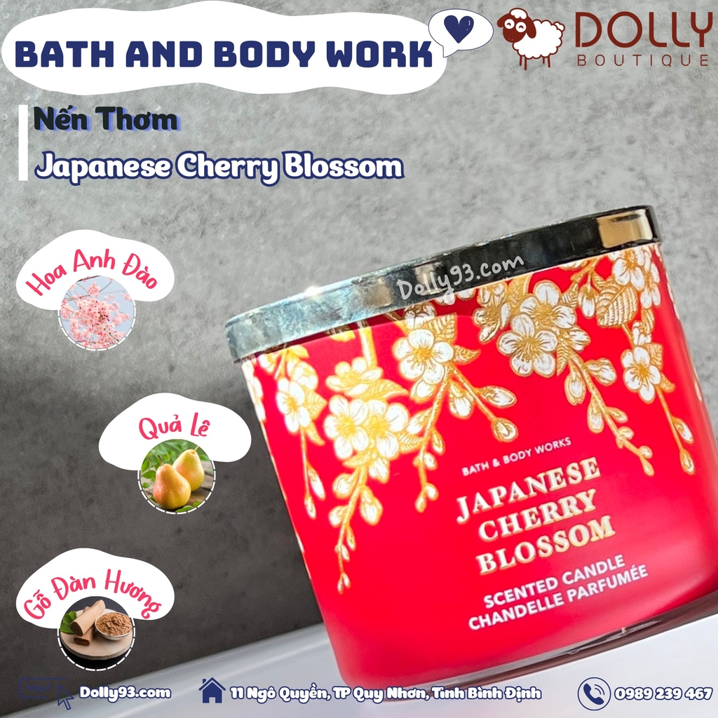 Nến Thơm 3 Bấc Bath And Body Works Japanese Cherry Blossom 3-Wick Candle 411g