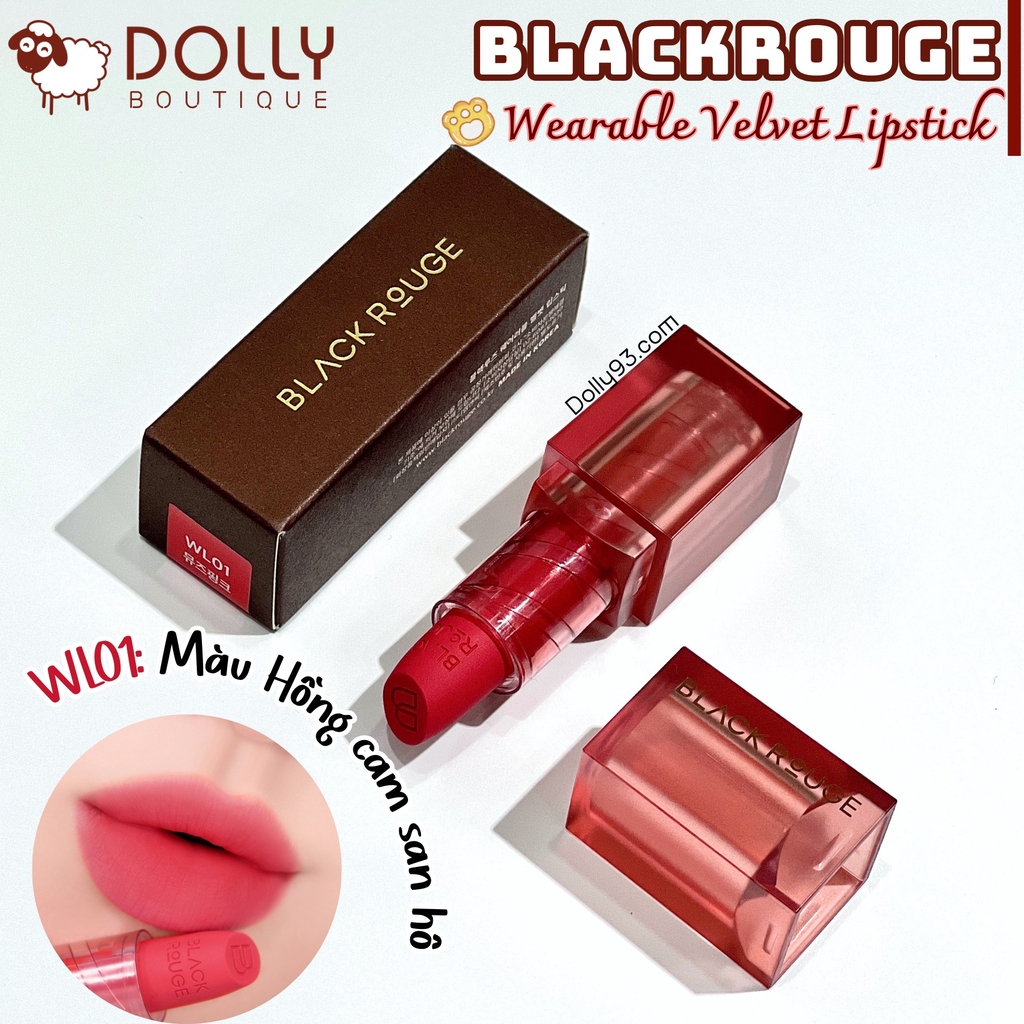 Son Thỏi Black Rouge Wearable Velvet Lipstick WL01 Muse Pink ( Màu Hồng San Hô ) - 4.4g