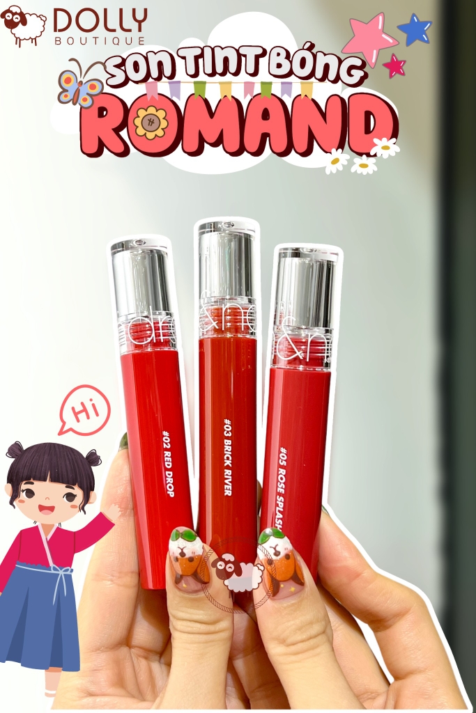 Son Kem Dạng Tint Bóng Romand Glasting Water Tint 4g #05 Rose Splash (Màu Cánh Hồng Khô)