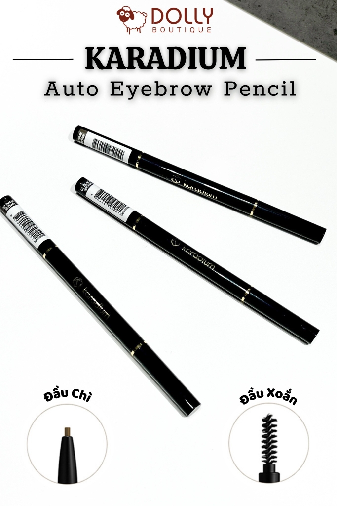 Chì Kẻ Mày 2 Đầu Nét Mảnh Karadium Auto Eyebrow Pencil 0.18g - 01 Black Brown