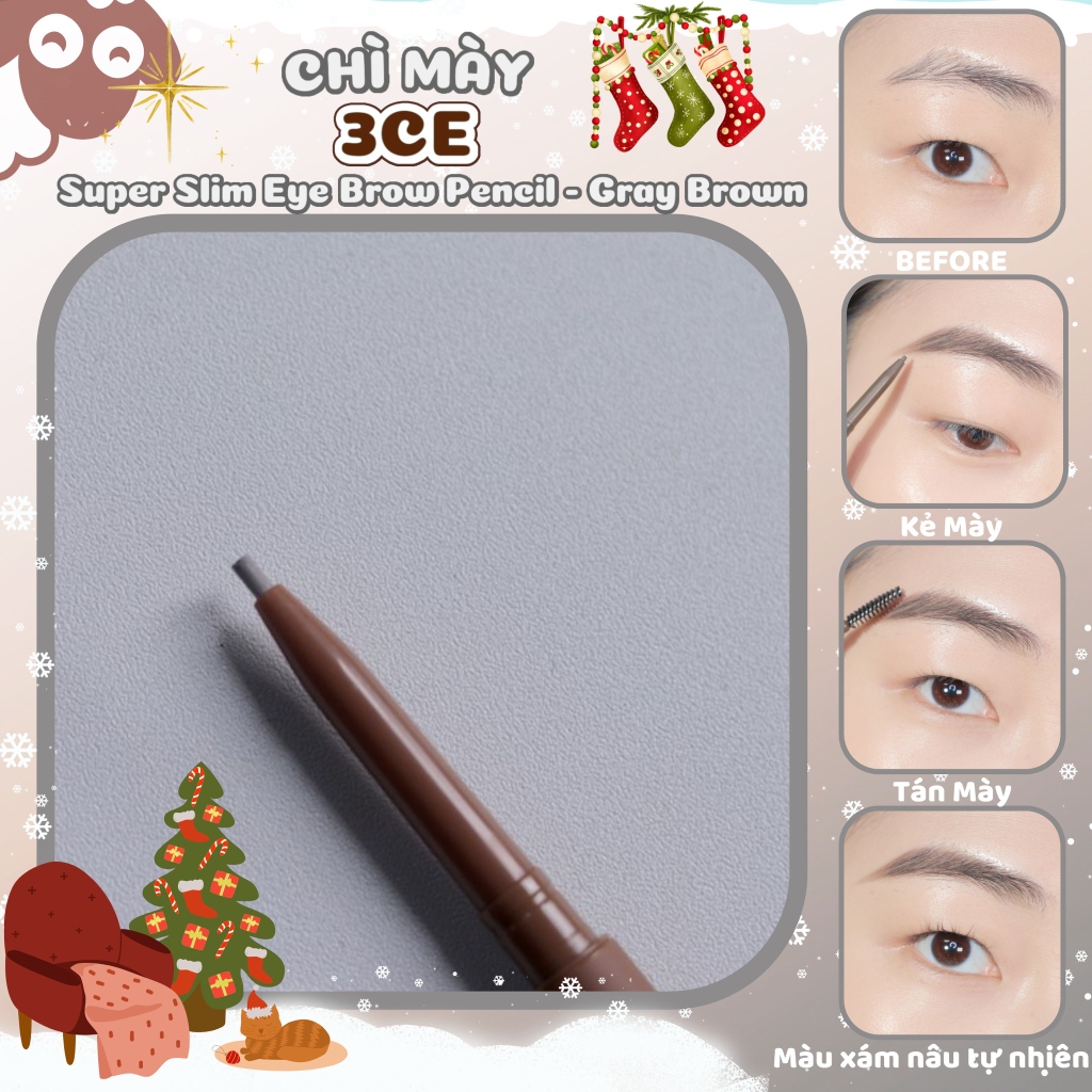 Chì Mày Siêu Mảnh 3CE Stylenanda Super Slim Eye Brow Pencil #Gray Brown (Nâu Xám)