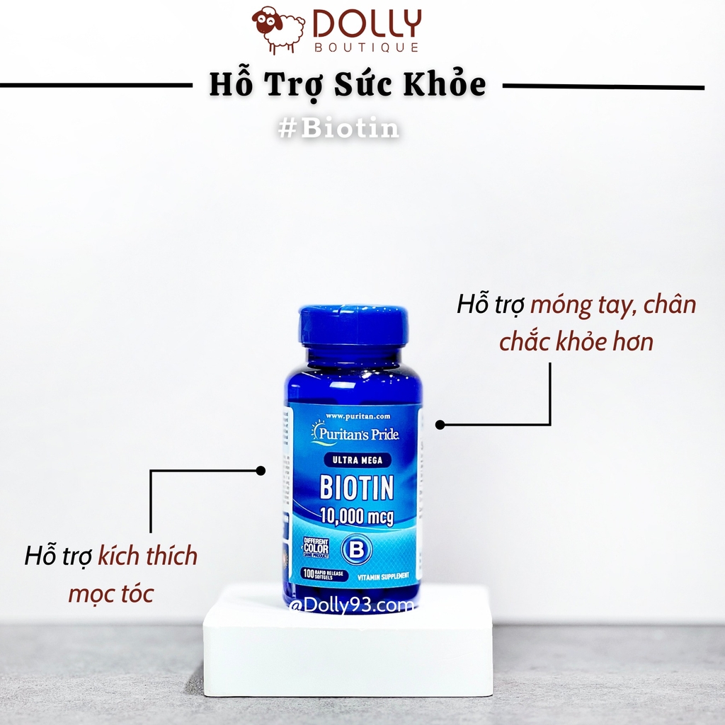 Viên Uống Kích Mọc Tóc Puritans Pride Ultra Mega Biotin 10000 Mcg - (100 viên)