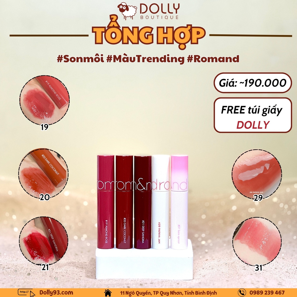 Son Kem Dạng Tint Bóng Lì Romand Juicy Lasting Tint Ripe #20 Dark Coconut (Màu Đỏ Nâu)