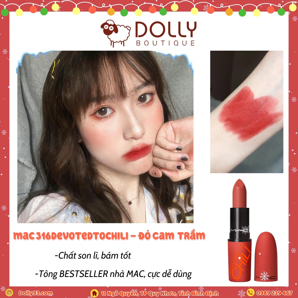 Son Thỏi Mac Chili’s Crew Powder Kiss Lipstick Rouge À Lèvres #316 Devoted To Chili (Màu Đỏ Cam Trầm) - 3g