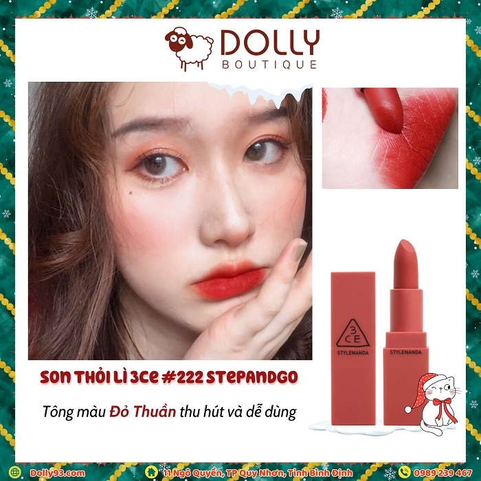 Son thỏi 3CE Stylenanda Lip Color #222 Step And Go (Màu Đỏ Đất) - 3.5g