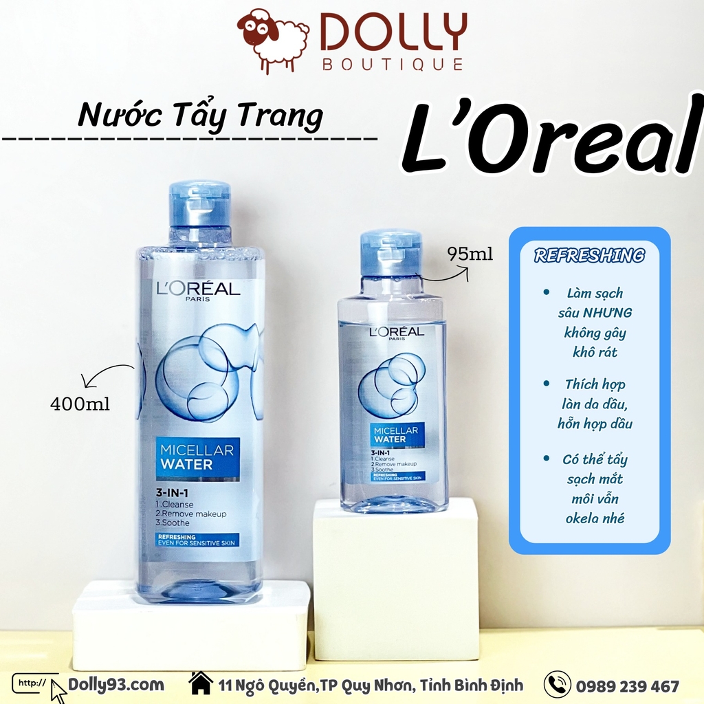 Nước tẩy trang L'oreal Paris 3 in 1 Micellar Water - Refeshing 95 ml