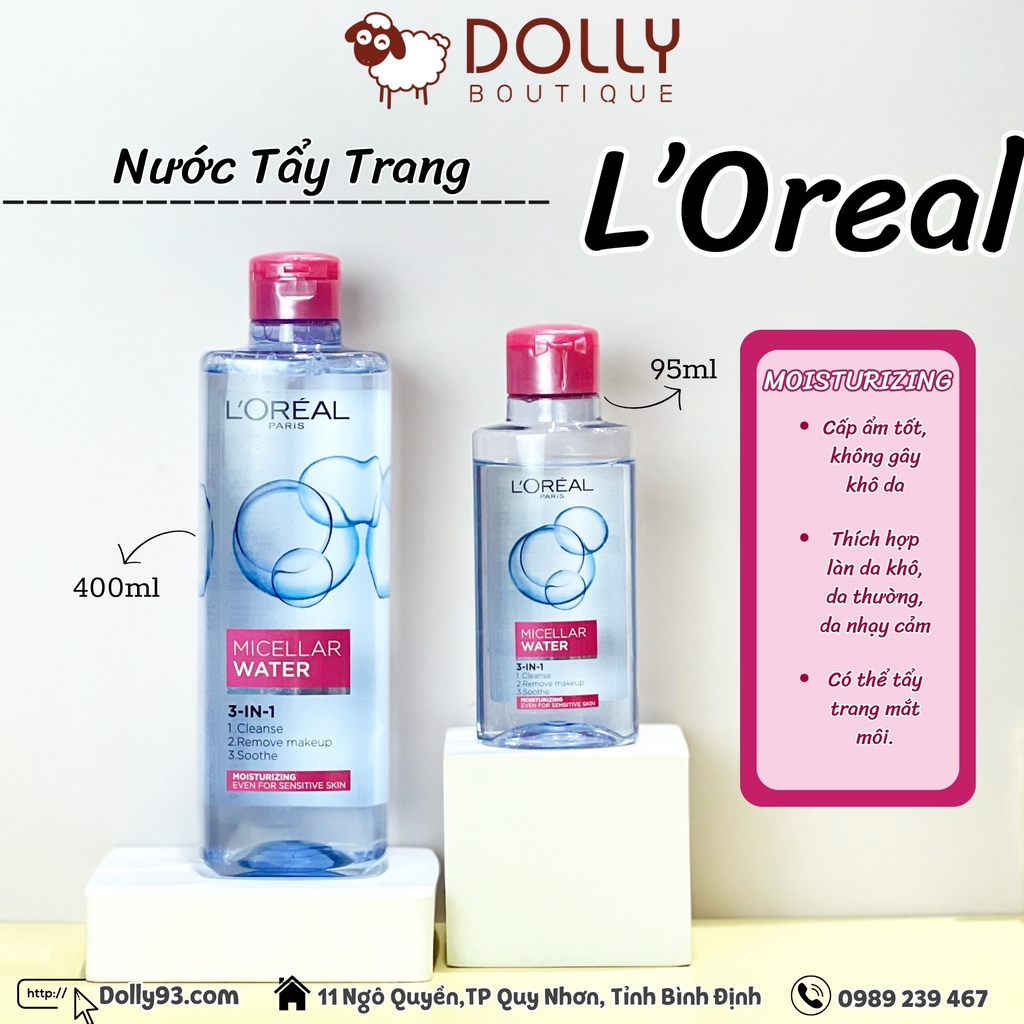 Nước tẩy trang L'Oreal Paris 3 in 1 Micellar Water - Moisturizing 95 ml