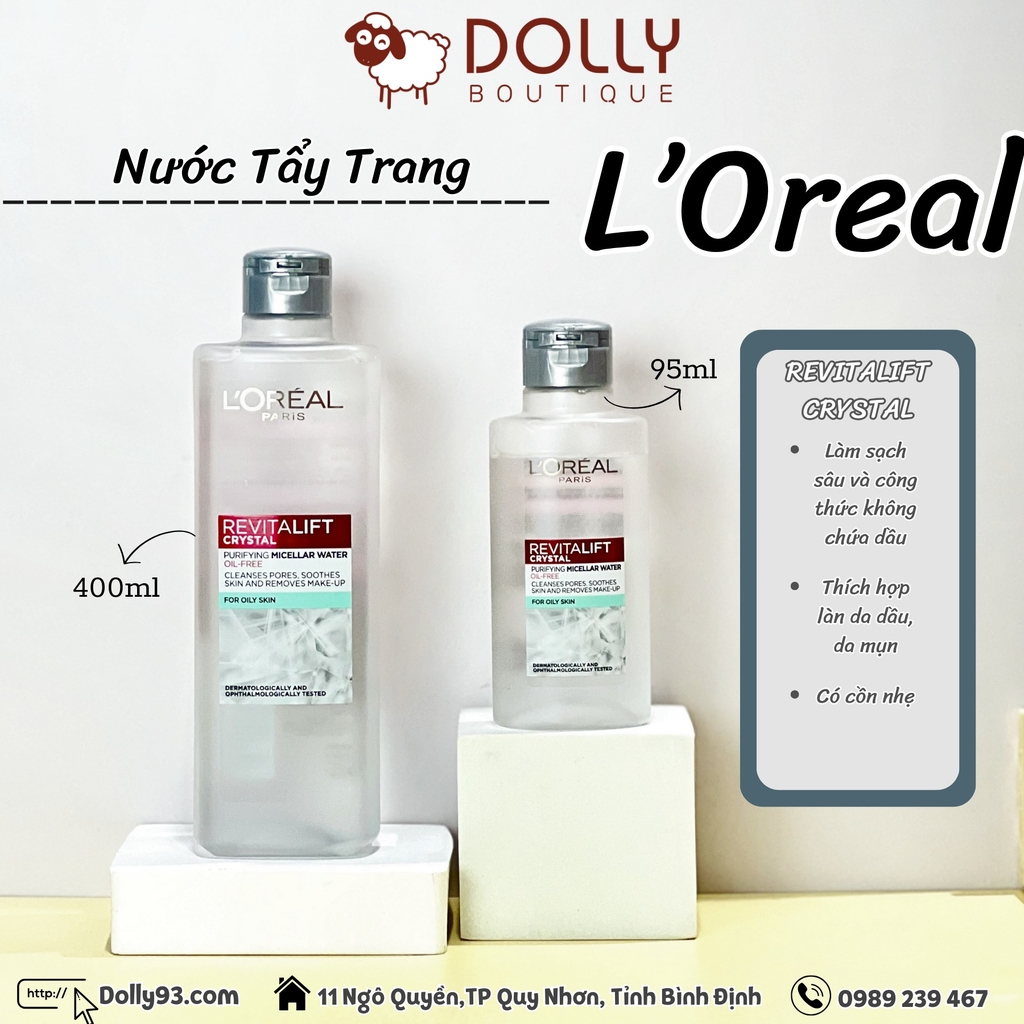 Nước Tẩy Trang L'Oréal Revitalift Crystal Purifying Micellar Water ( Làm Sạch Sâu Cho Da Dầu ) - 95ml